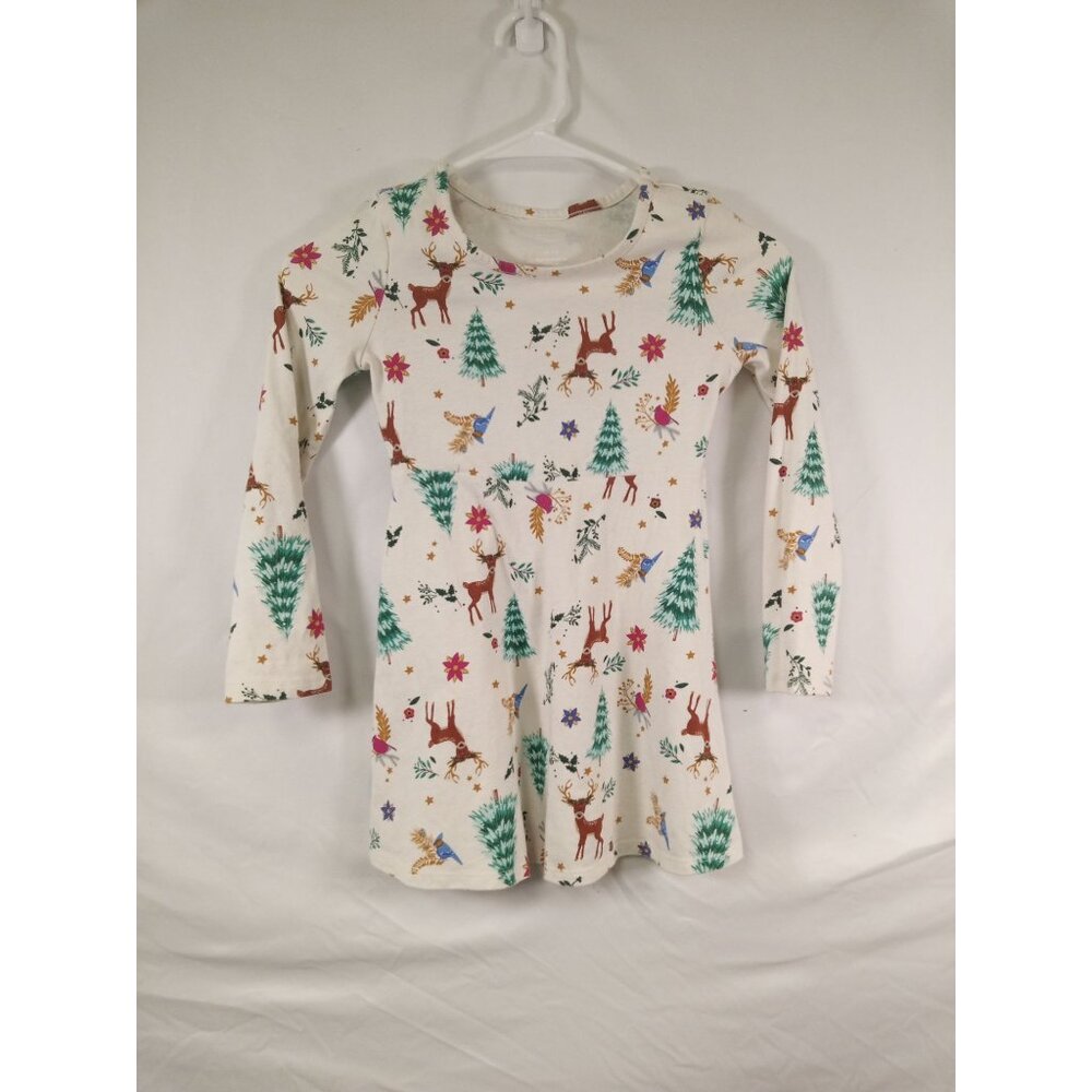 Wonder Nation Girl's Christmas Tree White Green Winter Print Dress Sz S (6/6X)
